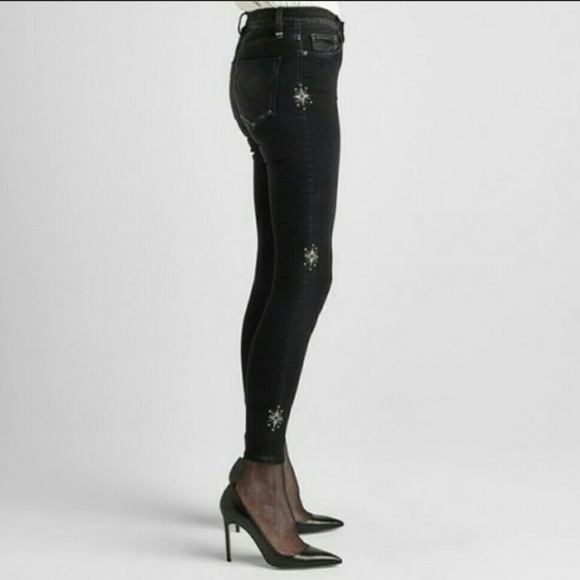 Hudson Nico Midrise Super Skinny Ankle Jeans Star Embellishments Black - Picture 1 of 16